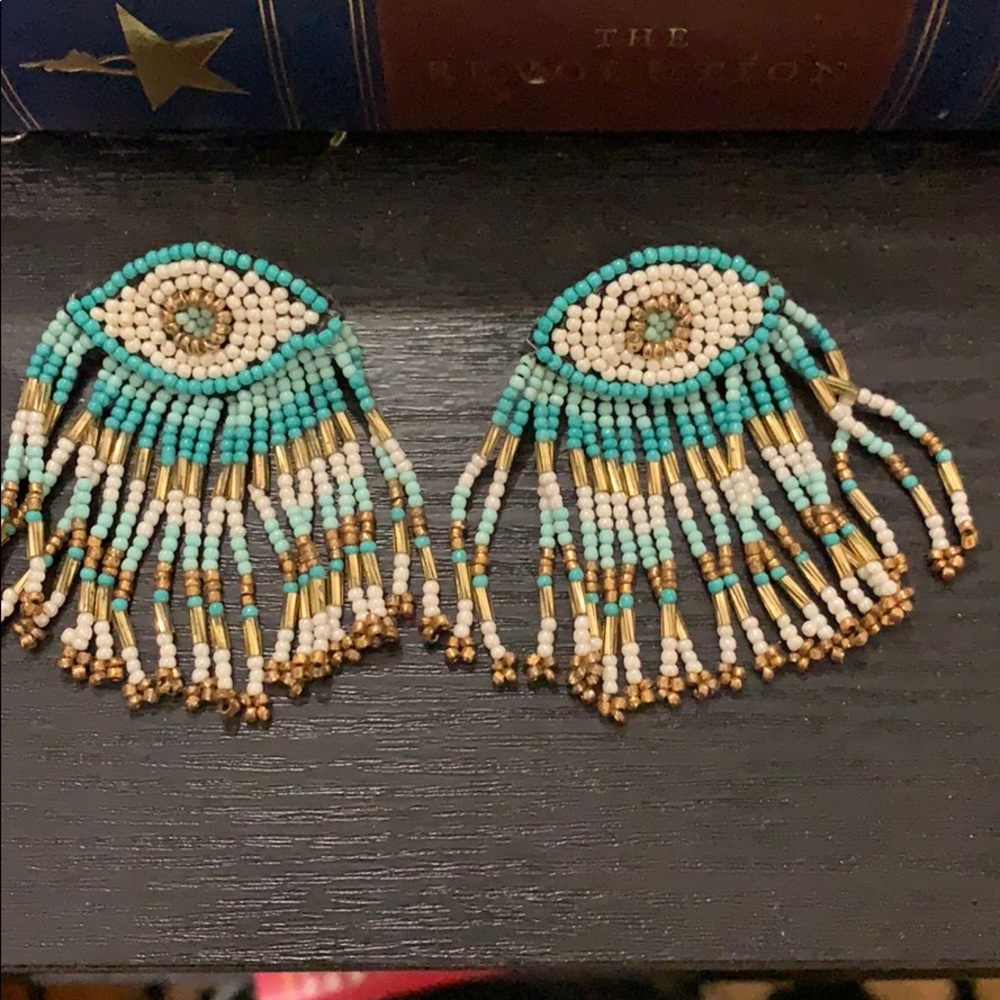 Beaded dangly evil eye earring